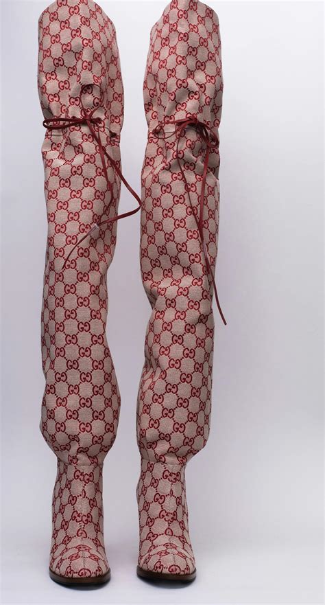 gucci over the knee boots red|Gucci monogram thigh high boots.